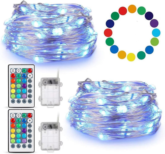 TenSteed Fairy Lights - Battery Operated Twinkle Lights with Remote | 50 LED, 16.4Ft Silvery Copper Wire, Multicolor for Party & Wedding Decor - 2 Pack