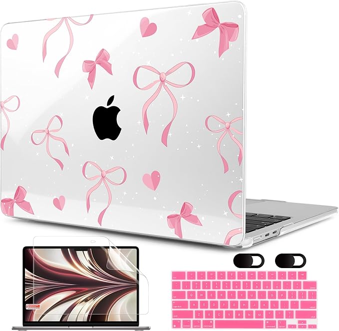 MEEgoodo Case for M5/M4/M3/M2 MacBook Air 13 inch Case 2026 2025 2024 2022, Fit Model A3449/A3240/A3113/A2681, Laptop Hard Shell Compatible with MacBook Air 13.6-inch, Pink Ribbons Bows