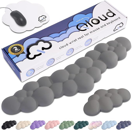 Cloud Keyboard Wrist Rest – Create-ables Qloud Cloud Wrist Rest for Computer Keyboard and Mouse, Ergonomic Memory Foam Wrist Pad with Non-Slip Base, Includes Cloud Mouse Pad – Gray