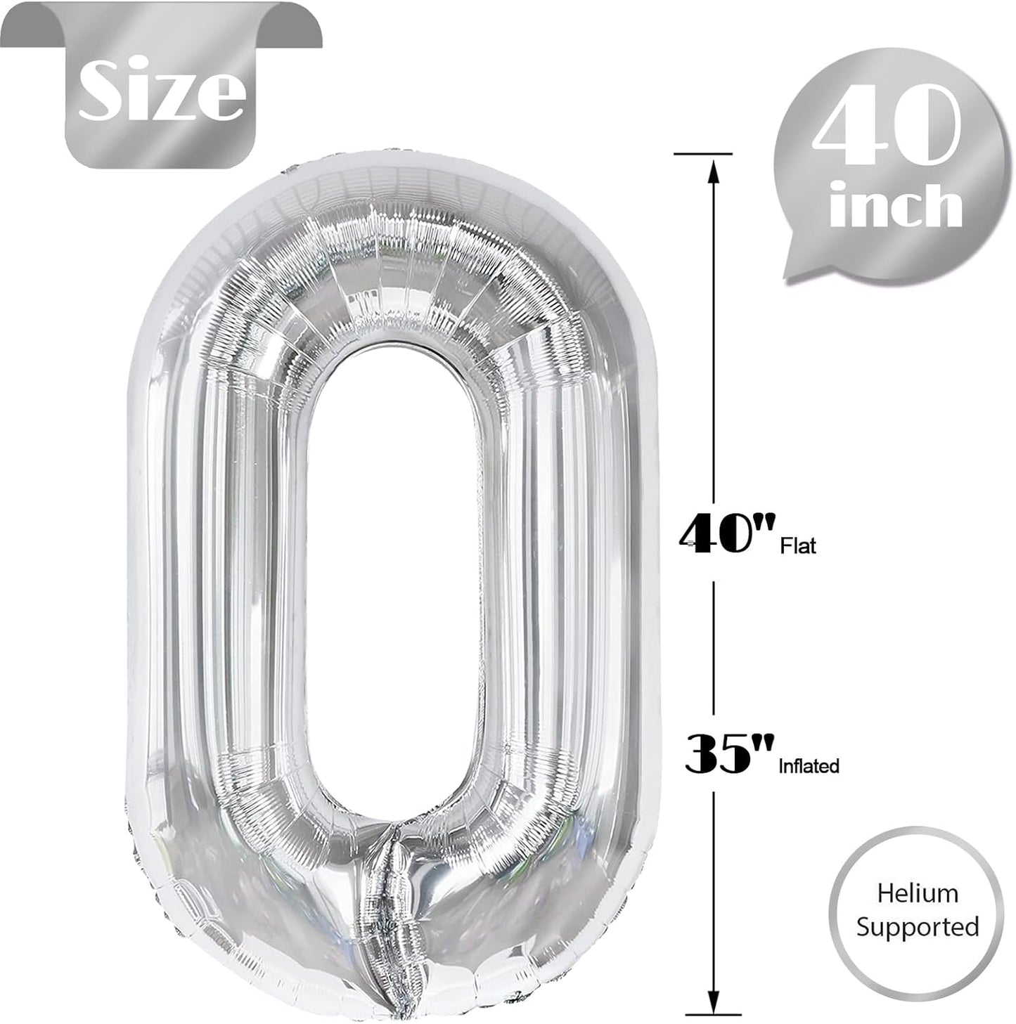 Silver Number Balloon | 40-Inch 0 Balloon - Perfect for Birthday Decorations & Celebrations