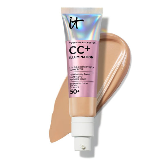 IT Cosmetics CC+ Cream Illumination (Neutral Tan) - Radiant Full Coverage Foundation With SPF 50+, Color Corrector & Hydrating Anti-Aging Serum, Hydrolyzed Collagen + Peptides - 1.08 fl oz