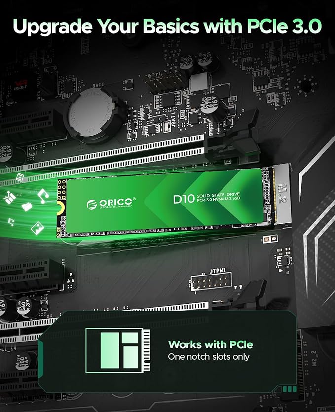 ORICO 128GB M.2 NVMe SSD, PCIe Gen3x4 2280 SSD - Up to 1700MB/s, Internal Solid State Drive with TLC NAND Flash, Compatible with Raspberry Pi 5 Desktop Laptop - D10