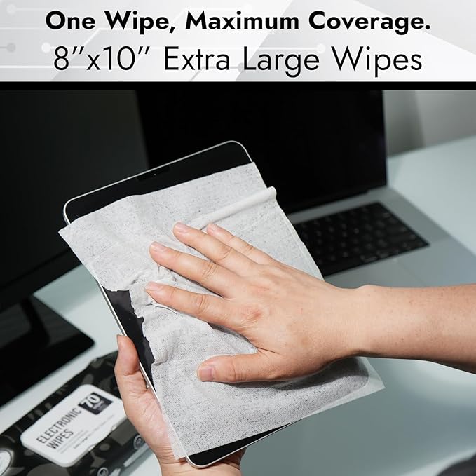 Air Jungles Electronic Wipes Screen Cleaner 70 Count, No Cloth Needed, XL 8"x10" Cleaning for LED Screen, TVs, Computer, Tablet, Phone, Laptops, Monitor, Smart Watch, Headphone and Gaming Equipment