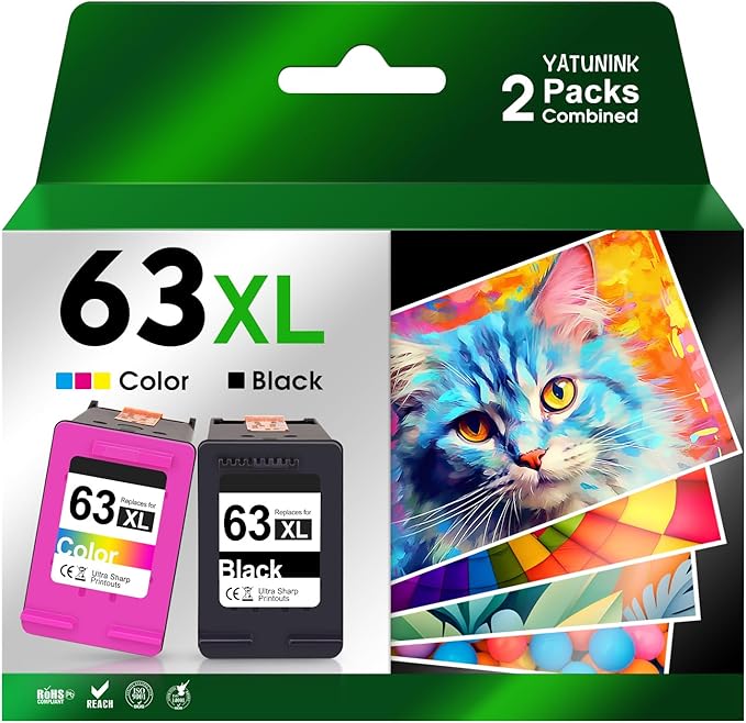 YATUNINK 63XL Ink Cartridge Combo Pack Compatible for HP Ink 63 XL Works with HP DeskJet 1112 2100 3600 Series, Envy 4500 Series, OfficeJet 3800 4600 5200 Series (Black, Tri-Color)