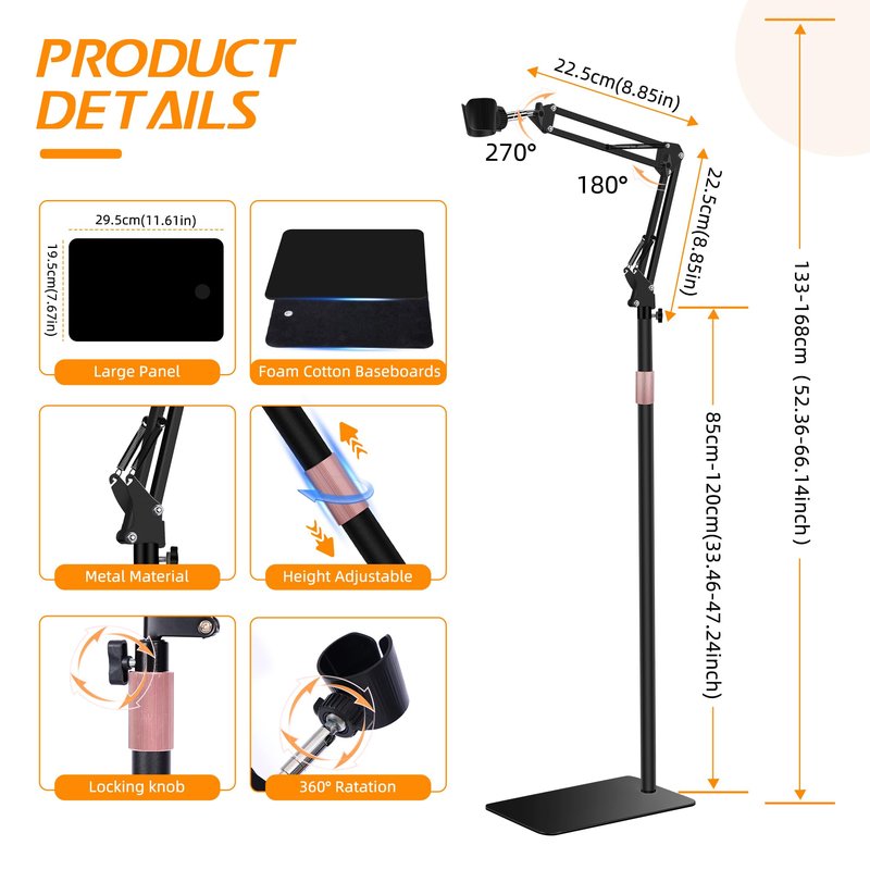 Hair Dryer Stand, 1.68M Height Adjustable, Hands Free Blow Dryer Holder with Heavy Base, 360 Degree Rotating, Work with 99% Dryers, Gift for Mom, Elder, Frozen Shoulder - Black