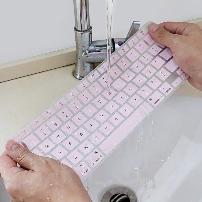 Allinside Soft Silicone Keyboard Cover for MacBook Air 13.3 inch (A2337 M1 A2179, 2021 2020) with Touch ID, Quiet Typing Keyboard Protector Skin, US Version, Light Pink