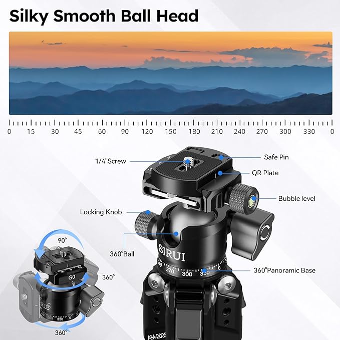 SIRUI Aluminum Alloy Desktop Tripod, 1.9lbs Mini Lightweight Tripod with Low-Profile Ball Head, Compact Design, 33lbs Load, 16.7" Max Height, for DSLR, Mirrorless Camera, Phone, Vlogging