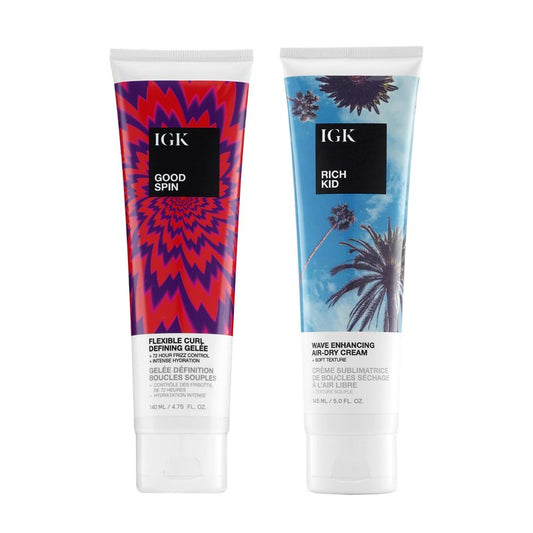 IGK Good Spin Gelee + Rich Kid Coconut Oil Air Dry Gel – Hair Styling Duo for Hold, Definition & Shine – Vegan & Cruelty-Free