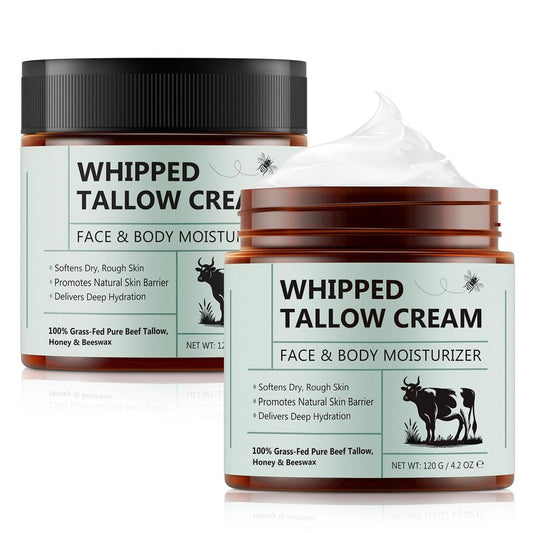 Whipped Beef Tallow for Skin - 100% Grass Fed Pure Beef Tallow with Honey, Natural Moisturizing Cream for Face and Body, Deep Hydration Softens Dry Skin, Nourishing Tallow Cream 4.2 Oz (2 Packs )
