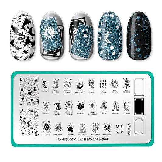 Maniology Anesayart Celestial Tarot Artist Collaboration Nail Stamping Plate | Tarot Card, Crystal & Cosmic Designs for Mystical DIY Manicures – Reusable, Rectangular Stainless Steel Nail Art Template