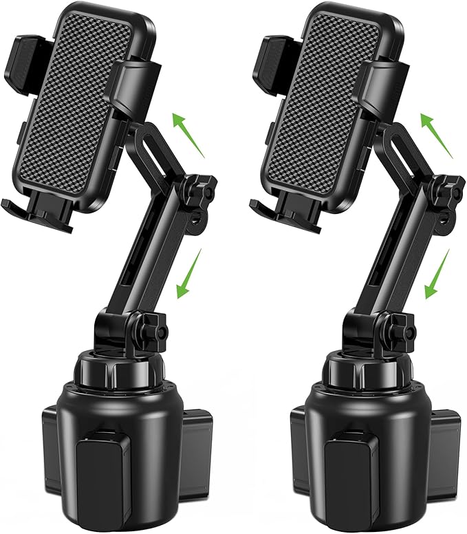 EOCAHO 2025 Upgraded Cup Phone Holder for Car, Universal No Shaking Cup Holder Phone Mount with Expandable Base for Car Truck, Adjustable Holders,Compatible with iPhone Samsung All Phones: 2 Pack