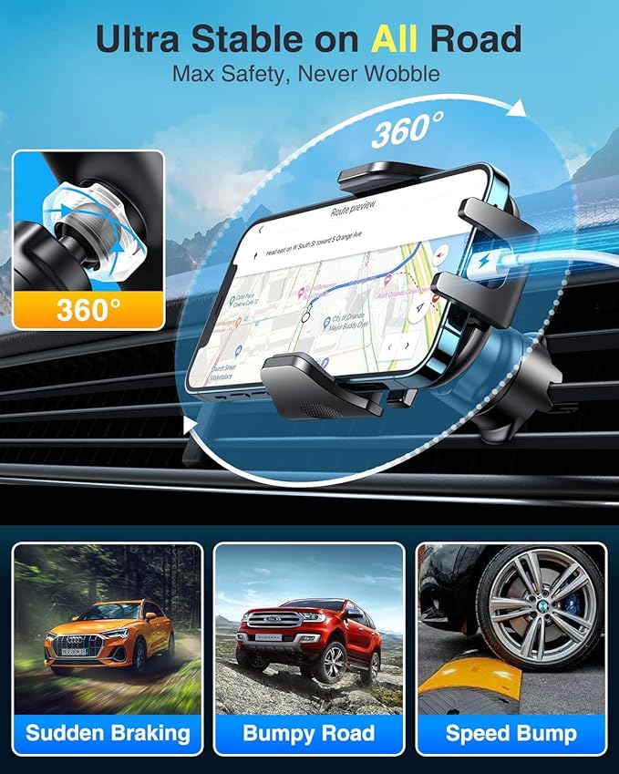 [True Military-Grade] Car Phone Holder VANMASS [Upgraded Strongest Suction&Clip] Cell Phone Mount for Dashboard Windshield Vent Kit, Truck Cradle Stand for iPhone 17 Pro Max 16 15 14 Android,Ink Black