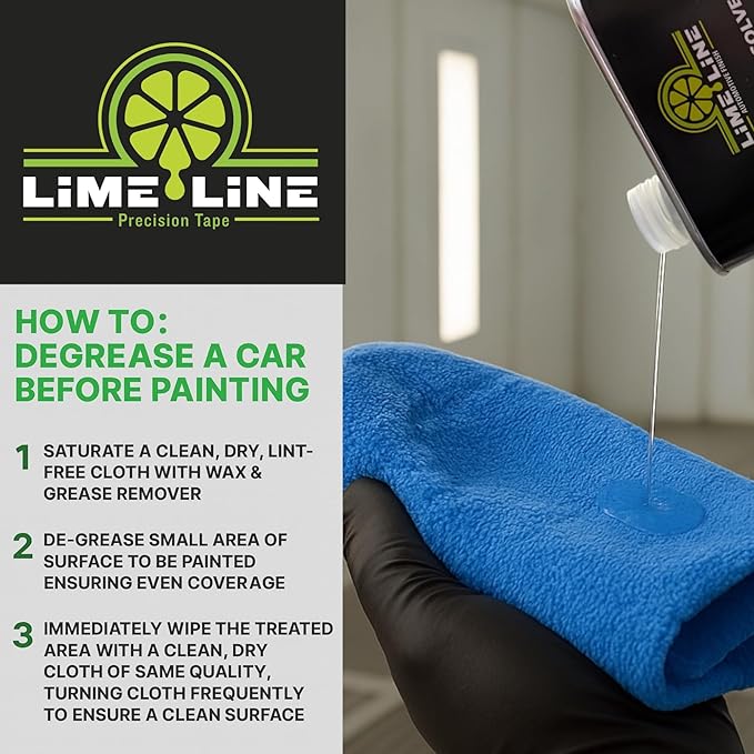 LiME LiNE Wax and Grease Remover – Multi-Surface Paint Prep Cleaner for Auto Body, Metal, Plastic, Fiberglass – Fast-Drying Solvent Degreaser Removes Wax, Tar, Adhesive & Contaminants (1 Quart)
