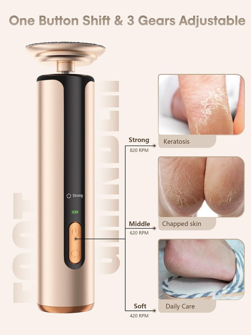 KIUCID Electric Foot Callus Remover - 2 in 1 Cordless Electric Foot File Nail Grinder,Electric Callus Remover for Feet with 3 Modes,Dry Skin Remover for Feet (Rose Gold)