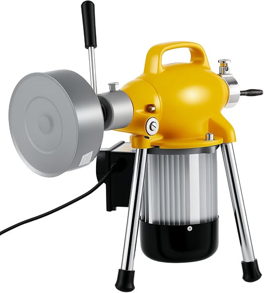 Portable Drain Cleaner Machine, Electric Sewer Snake Drain Auger with 66FT x 5/8" & 16FT x 3/8" Steel Cables and 7 Cutters, 500w Power Drain Cleaner Machine Auto Feed Pipe Snake for 3/4" to 4" Pipes