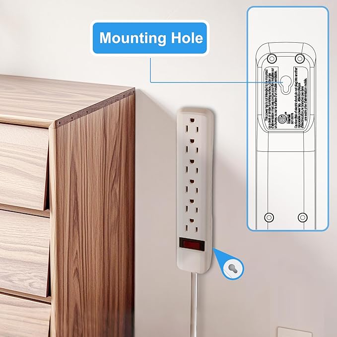 PowerEnvy 6-Outlet Surge Protector 2pk – 250 Joules, 2ft Cord, 15A/125V, 1875W Max – Right Angle Plug, Black – Home, Office, & Electronics Protection