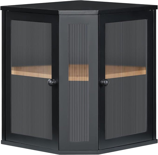 HOOBRO Bamboo Bread Box, Kitchen Countertop Corner Bread Box, Large Capacity 2-Tier Bread Container, Bread Storage Container with Dual Rippled Acrylic Doors, for Kitchen Food Storage, Black BK12MB01
