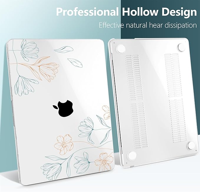 TWOLSKOO Compatible with MacBook Air 13 inch Case M5 2026 M4 2025 M3 M2 2024-2022 A3449 A3240 A3113 A2681, Plastic Hard Shell & Keyboard Cover for MacBook Air 13.6 inch Case, Engraved Floral