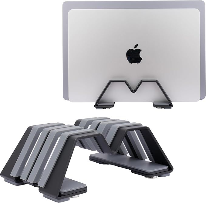 Psitek Adjustable Dual Vertical Laptop Stand - Supports 2 Devices Holder, Fit for All Laptops(10-30mm Thickness) - Fashion Design, Adjustable Width, Anti-Slip & Scratch-Resistant, Patented Design