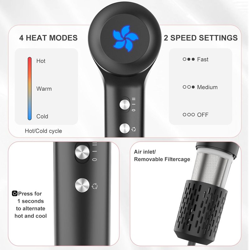 Professional High-Speed Ionic Hair Dryer - 110,000 RPM Brushless Motor | Low Noise, Travel-Friendly Design