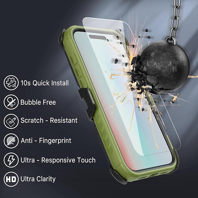 M MYBAT PRO for iPhone Air Case with Belt Clip Holster,[Compatible with Magsafe] w/Screen Protector,Anti-Drop,Shockproof,w 360°Rotating Kickstand,Heavy Duty Protection (Blue) (Army Green)