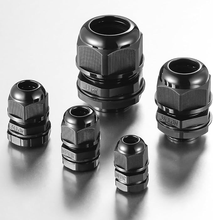 RTHIEAI 50 PCS 1/4"(4-8mm) NPT Nylon Cable Gland Joints with Gaskets, IP68 Adjustable Lock Nut Strain Relief Cord Grip Waterproof Cable Glands - UL Listed and RoHS Compliant