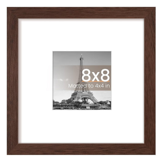 upsimples 8x8 Picture Frame, Display Pictures 4x4 with Mat or 8 x 8 Without, Wall Hanging Photo Frames, Brown, 1 Pack