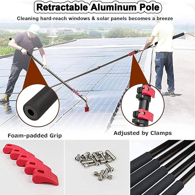 Window Telescopic Cleaning Brush with Extension Pole, Suitable for Cleaner Conservatory Roof Photovoltaic Panel Cleaning Extendable Solar Panel Roof Cleaning Tools,30cmBrush-9mRod