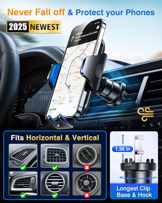 VANMASS Phone Holders for Your Car Ultimate Military-Grade Car Phone Holder Mount【Patent & Safety Certs】 Upgraded Shockproof Truck Air Vent Phone Mount for iPhone 17 Pro Max 16 Samsung Android,Blue