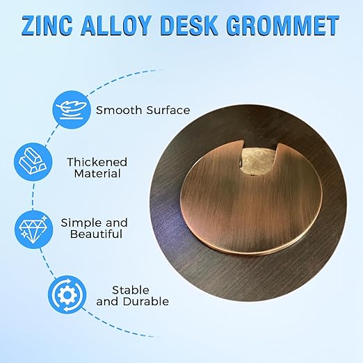 Desk Grommet 1-3/8" (35 mm), Desk Cord Hole Cover, Cable Grommet Metal Zinc Alloy Materilal, Desk Hole Grommet for Office and Home Table Cable, Detachable Cable Cord Organizer (Bright Silver 2 Pcs)