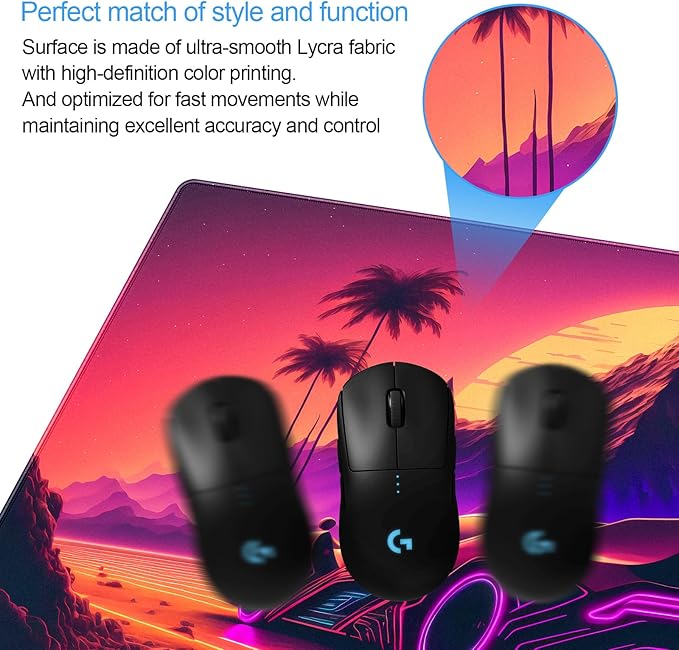 Synthwave Desk Mat, Retro Car XXL Large Gaming Mouse Pad 31.5x15.7 in