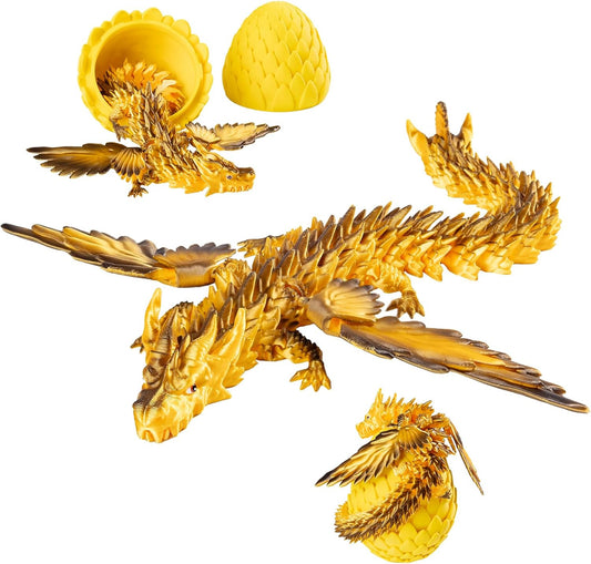 Skiennix 3D Printed Dragon Eggs - Articulated Silk Gold Dragons Inside | 12.5-Inch Decorative Collectible