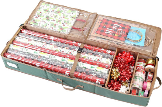 Sattiyrch Wrapping Paper Storage | Durable 600D Canvas Gift Wrap Holder | Holds Up to 20 Rolls | Green 42W x 14D x 5H