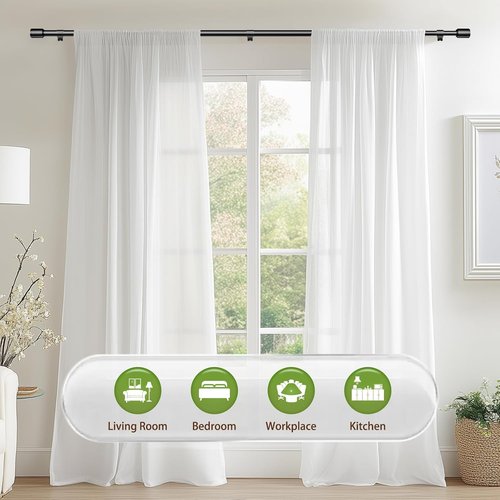 Adjustable Black Curtain Rods by [Brand Name] - 5/8” Diameter, 30-120 Inch for Windows | Perfect for Small Curtains