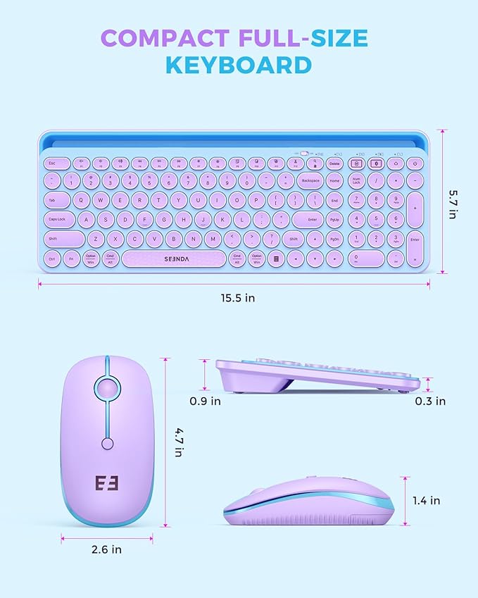 seenda Bluetooth Keyboard and Mouse for iPad, CTU-301 Wireless Multi-Device Connection Bluetooth+2.4G Keyboard Mouse Combo with Tablet Holder for iPad/Macbook/Windows, iOS/Android/Phone, Blue & Purple
