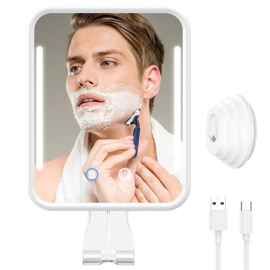 Glowtop Lighted Shower Mirror Fogless for Shaving with Light, 5000mAh Heated Fogless Mirror for Shower, Detachable Razor Holder and Suction Cup for Wall, NO-Drilling, Waterproof for Bathroom (White)