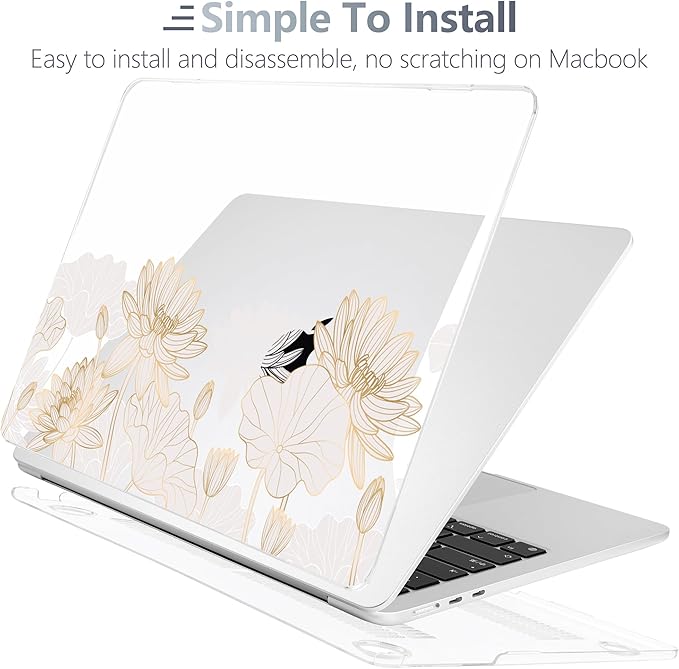 Batianda Premium Case for New MacBook Air 15 inch with M5 M4 M3 M2 Chip 2026 2025 2024 2023 Release, Designed Ultra-Slim Hardshell & Keyboard Cover & Screen Protector 4-in-1 Bundle, Gold Lotus