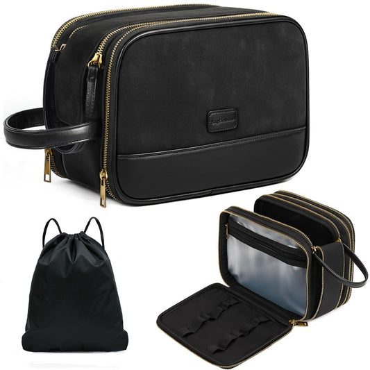 BagUrshion Toiletry Bag for Men,Travel Toiletries Bag Mens,Pu Leather Shaving Bag for Toiletries Accessories,Extra Large Traveling Essentials,Water Resistant Organizer (Black)