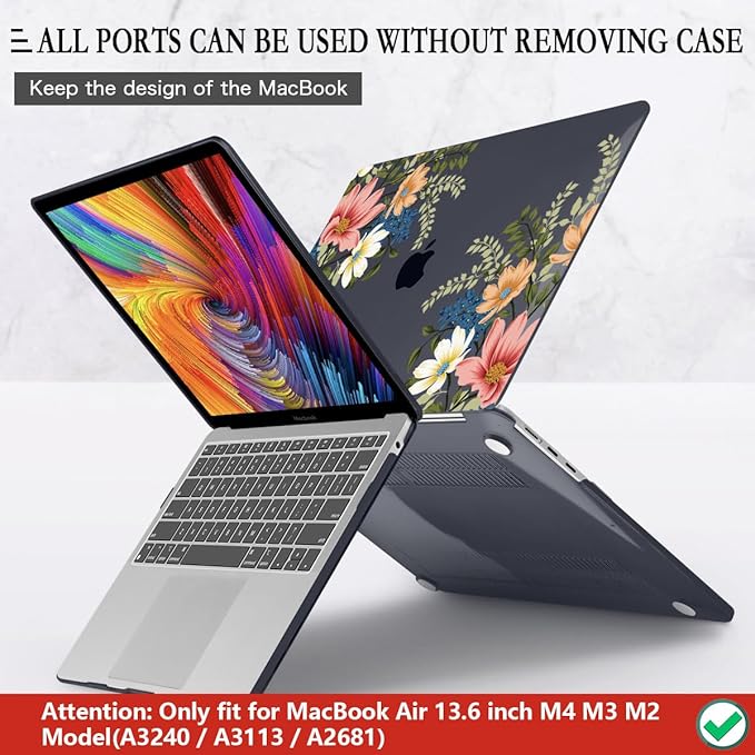 CISSOOK Compatible with MacBook Air 13.6 Inch Case 2026 2025 2024 2023 2022, Plastic Hard Shell Case with Keyboard Cover for MacBook Air 13.6 M2 M3 M4 M5 Chip A2681 A3113 A3240 A3449, Retro Flower