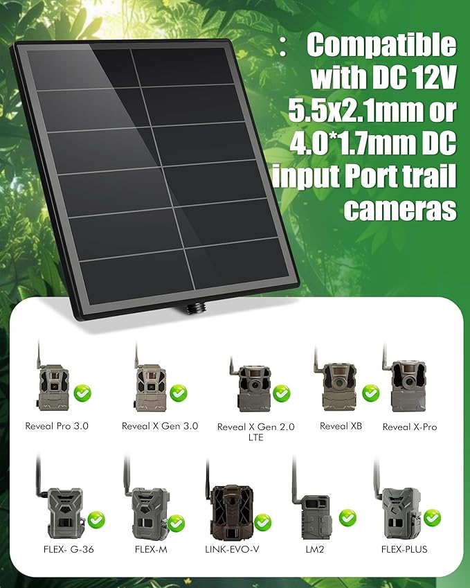 Solar Panel for Trail Camera - 6000mAh Battery, 12V Solar Battery Charger, Waterproof