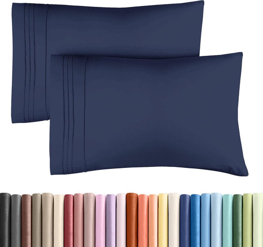 Skiennix Queen Pillow Cases Set of 2 | Ultra Soft Hotel Quality, Wrinkle-Free, Navy Blue