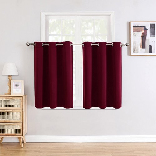 ChrisDowa Small Window Curtains for Kitchen and Bedroom - Grommet Short Thermal Insulated Room Darkening Curtains (2 Panels, Burgundy Red, 36 x 24 Inch)