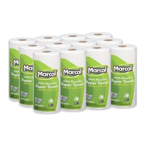 Marcal Paper Towels - U-Size-It 2 Ply Sheets | 140 Sheets Per Roll, 100% Recycled, Green Seal Certified - 12 Rolls