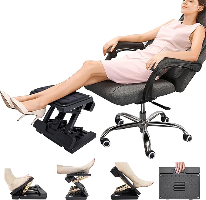 Kalnweis Under Desk Footrest - Detachable Memory Foam Cushion & Massage Roller, Tool-Free Height & Angle Adjustable Foot Stool, Ergonomic Leg Rest for Office, Home & Gaming Comfort, (Black Plus)