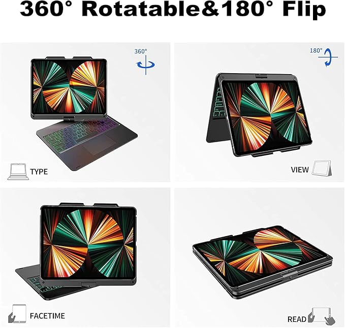 360° Rotatable Keyboard Case for iPad Air 13-inch (M4/M3/M2, 2026/2025/2024)/Pro 12.9 (6th/5th/4th/3rd Gen) with TouchPad, Flip Smart Case with Backlits Trackpad Keyboard, Rose Gold