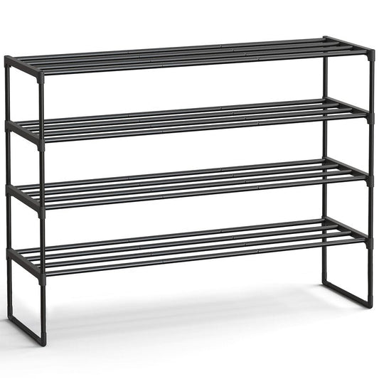 SONGMICS Shoe Rack, 4-Tier Shoe Organizer, Metal Storage Shelf, Upright or Upside Down, for 25-30 Pairs, Stackable, for Entryway, 11.8 x 46.1 x 28.4 Inches, Black ULSA034B01