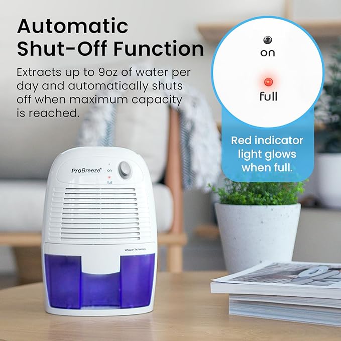 Pro Breeze Electric Mini Dehumidifier for Home (215 sq.ft) 17oz Capacity, Energy Efficient, No Noise, Compact and Portable for High Humidity in Kitchen, Bedroom, Bathroom, Basement, RV, Office, Garage