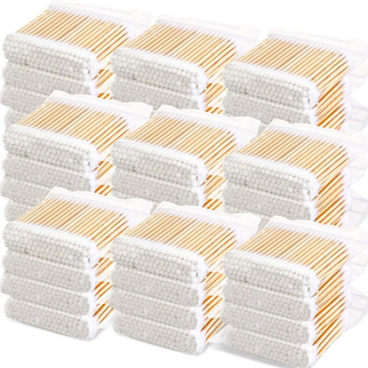 Heigble 5000 Count Bamboo Cotton Swabs Double Round Buds Organic Cotton Swabs with Tips for Ears Sterile Tipped Applicator Makeup Swab Daily Makeup Cleaning for Eyes