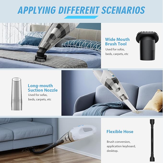 FUOAYOC Handheld Vacuum Cordless, Hand Vacuum Cordless Rechargeable with LED Light/Multi Accessories,1.6lbs Car Portable Vacuum Cleaner for Pet Hair, Home, Car, Office