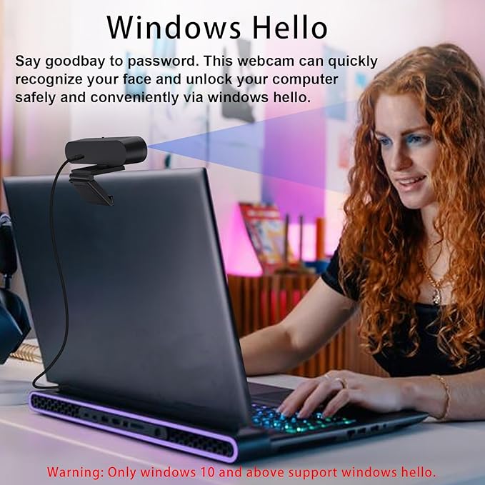 MOERTEK 2K QHD Webcam with Windows Hello Facial Recognition, 4MP Computer Camera with Noise-reducing Mic, Privacy Cover, 92° FOV Laptop Webcam for Video Conferencing, Live Streaming, Online Learning